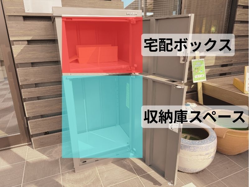 イナバ物置_宅配ボックス内蔵モデル_構造図_収納力比較